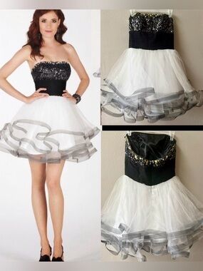 CLAUDINE FOR ALYCE PARIS BLK/WT. SEQUIN BODICE RUFFLED TUTU PARTY DRESS Sz.8~NWT